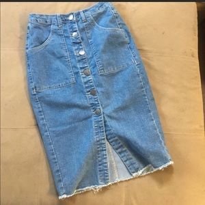 Button-Front Denim Pencil Skirt
